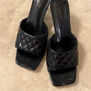 Black Quilted Slide Sandals